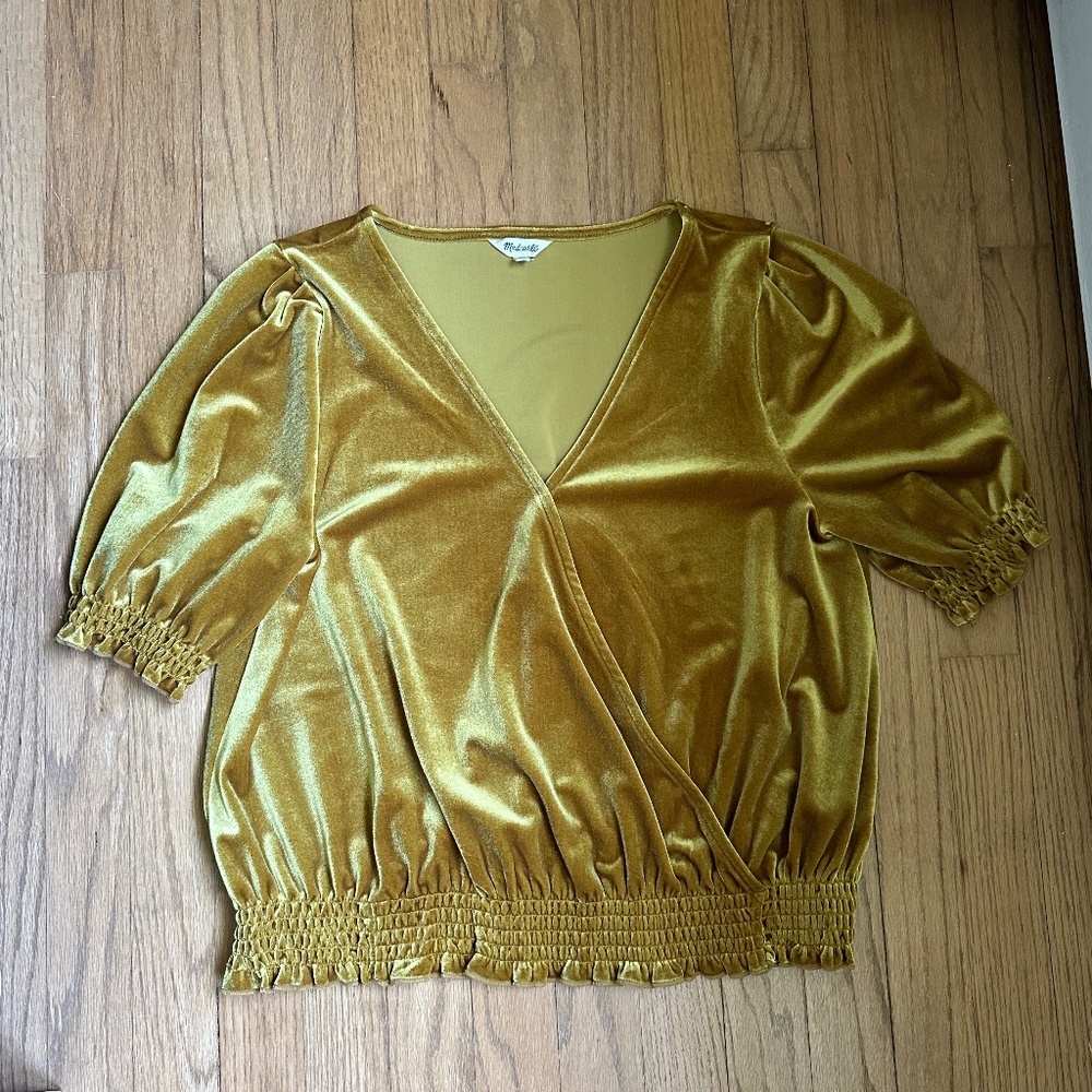 Madewell Gold Velvet Crossover Top Size Medium